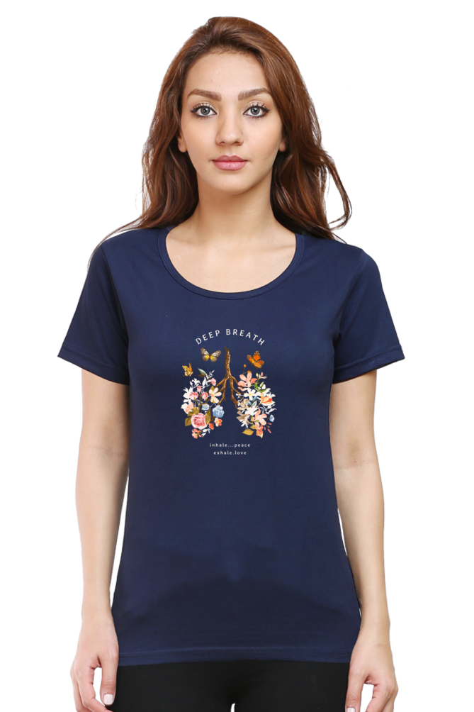 Women's Premium Navy Blue 100% Cotton T-Shirt - Half Sleeve Classic Regular Fit