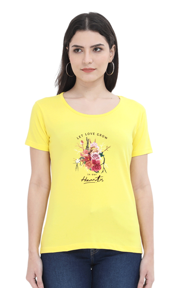 Women's Premium Yellow 100% Cotton T-Shirt - Half Sleeve Classic Regular Fit