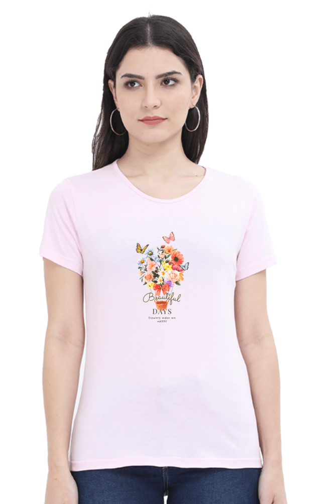 Women's Premium 100% Cotton T-Shirt - Classic Regular Fit | Light Baby Color | Round Neck | Half Sleeve