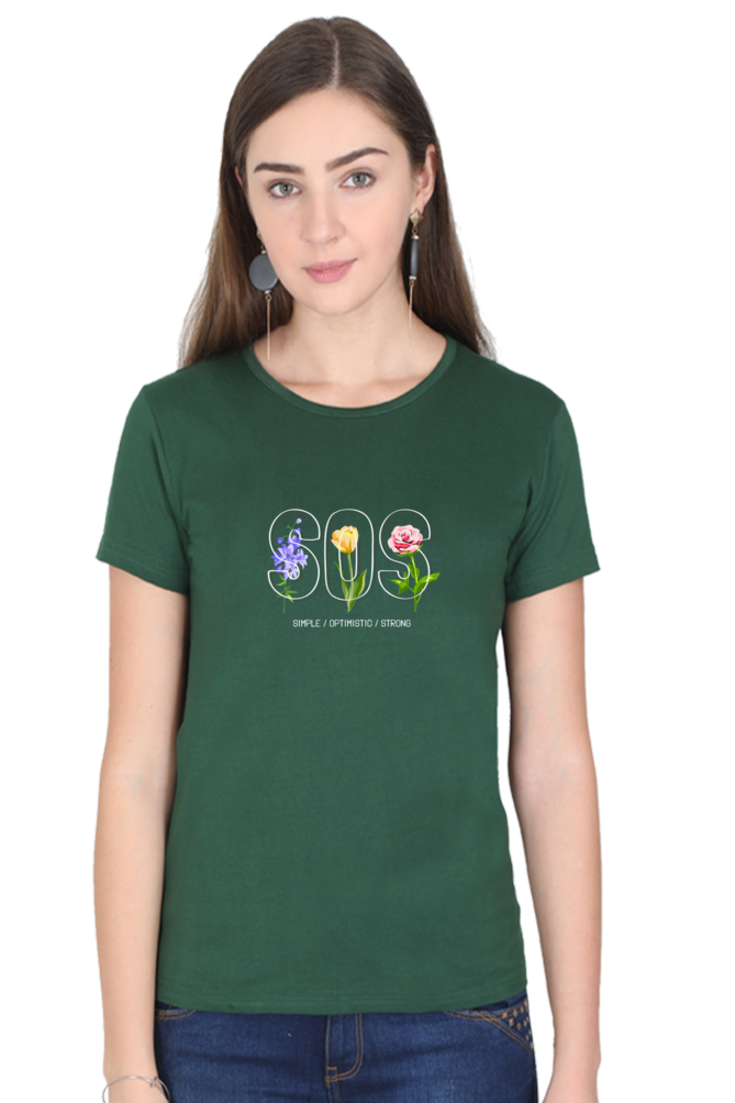 Women's Premium 100% Cotton T-Shirt - Classic Regular Fit | Bottle Green Color | Round Neck | Half Sleeve