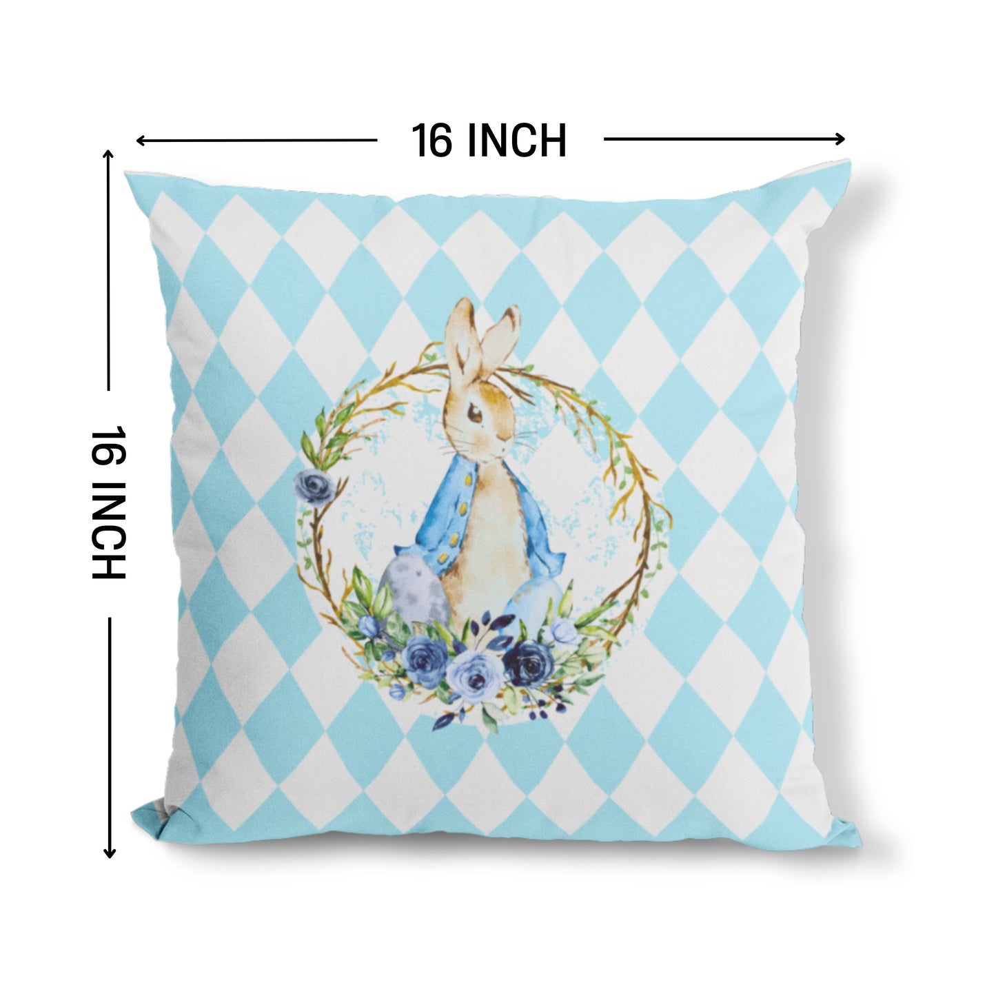 Elly Prints Easter Cushion Cover Set of 2 – 16x16 Inch Easter Bunny Baby Blue Printed Throw Pillow Covers for Sofa, Living Room & Home Décor