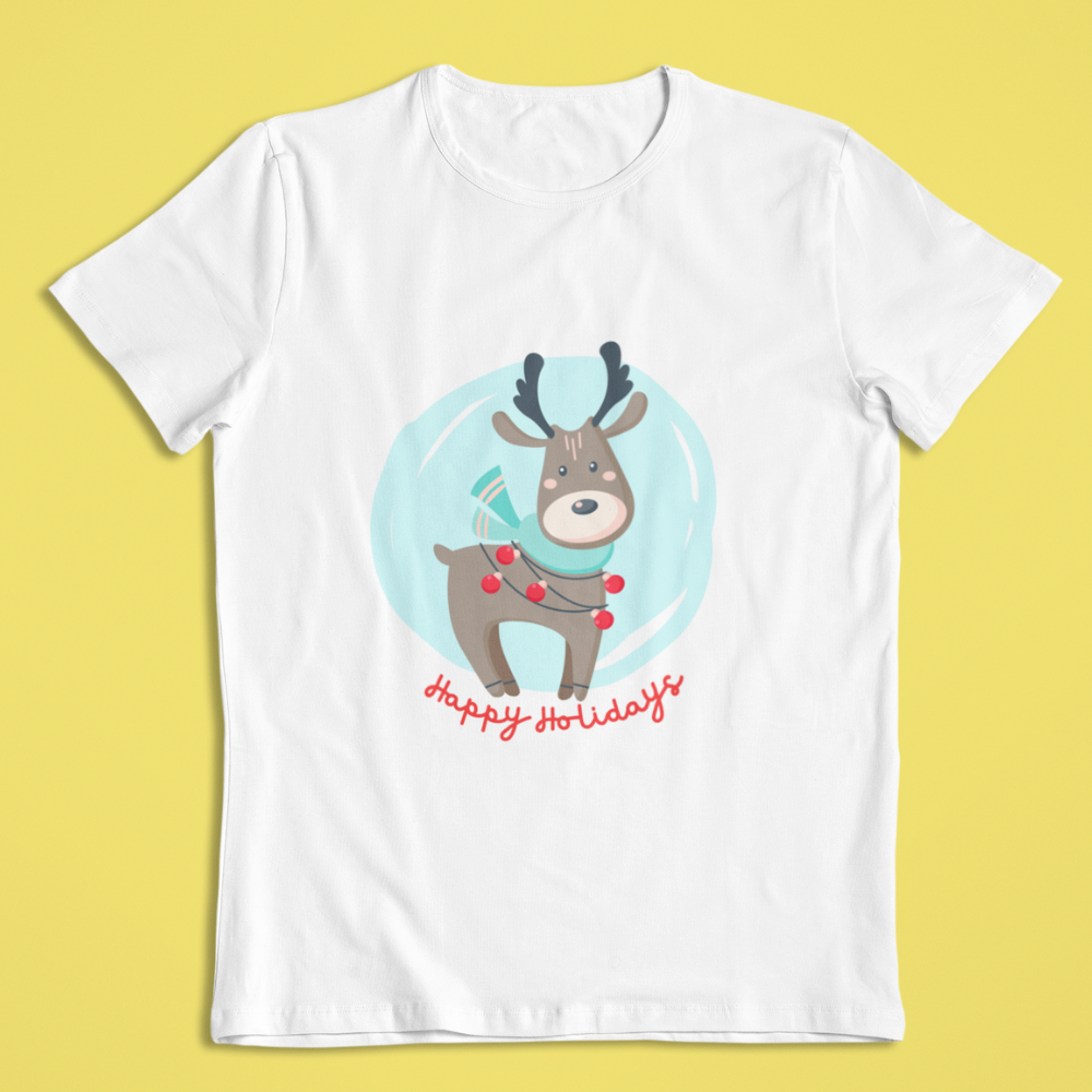 Happy Holidays Unisex Kids Round Neck Half Sleeve
