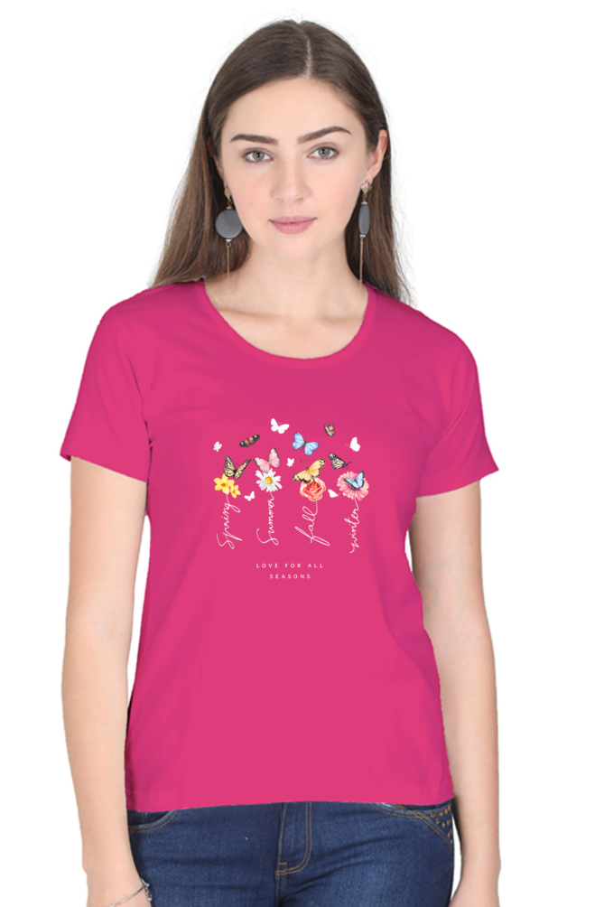 Love for all Season - Women's Premium  Pink 100% Cotton Half Sleeve  T-Shirt - Regular Fit