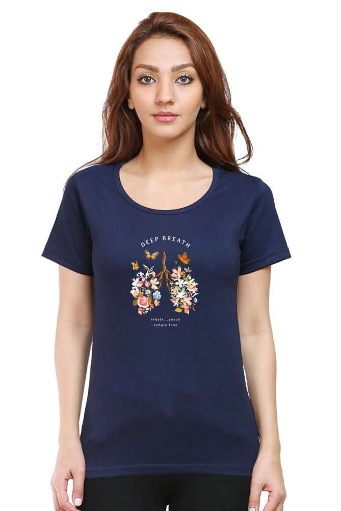 Women's Premium Navy Blue  100% Cotton T-Shirt - Half Sleeve Classic Regular Fit