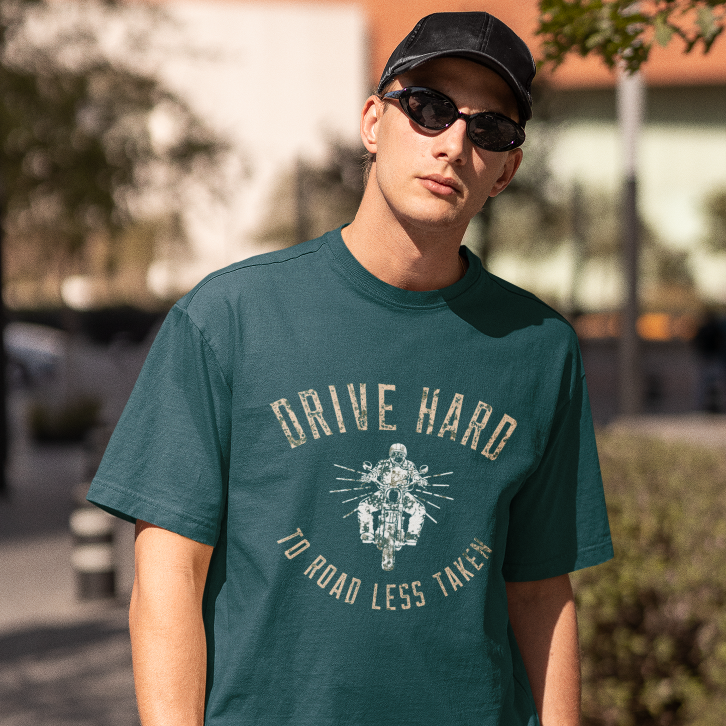 Drive Hard Unisex Oversized Petrol Blue T-Shirt