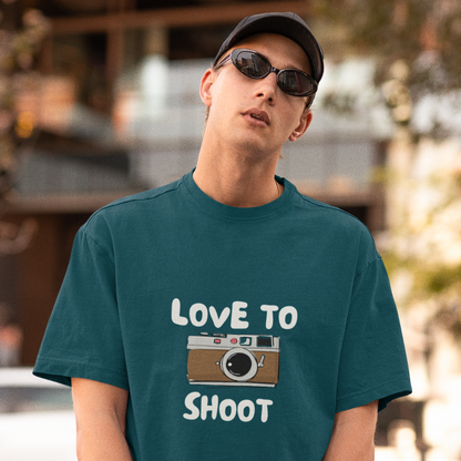 Love to Shoot Unisex Petrol Blue Oversized T-Shirt